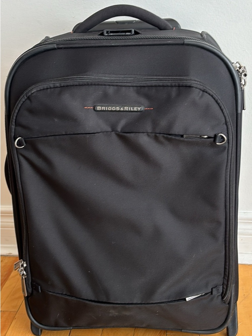 Briggs & Riley Black Upright Rolling Suitcase with Front Pocket